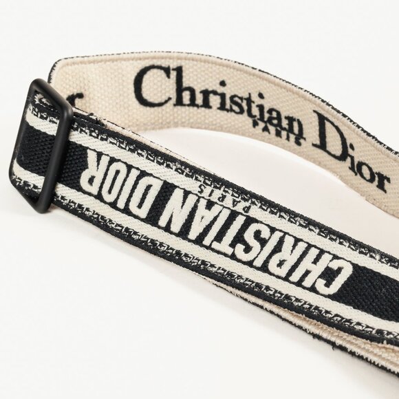 Christian Dior Black & White Logo-Embroidered Canvas Bag Strap - Picture 2 of 4